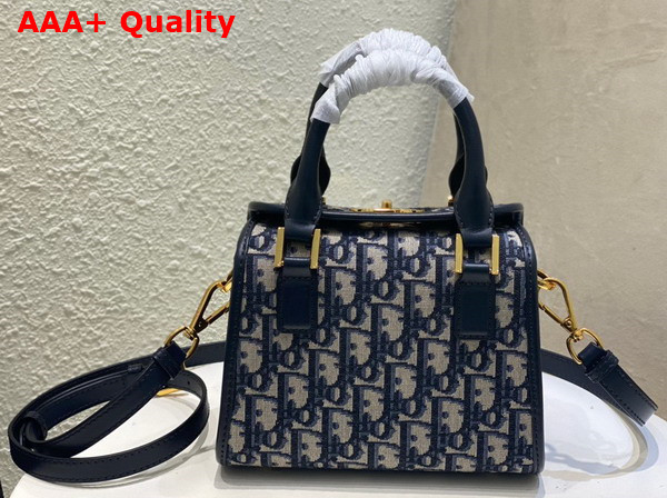 Dior Small Boston Bag in Blue Dior Oblique Jacquard Canvas Replica