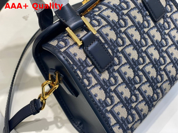 Dior Small Boston Bag in Blue Dior Oblique Jacquard Canvas Replica