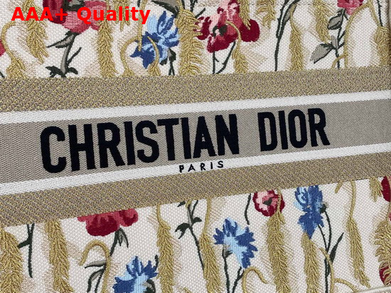 Dior Small Dior Book Tote Beige Multicolor Dior Hibiscus Metallic Thread Embroidery Replica