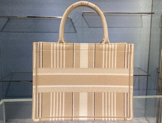 Dior Small Dior Book Tote Beige Stripes Embroidery Replica