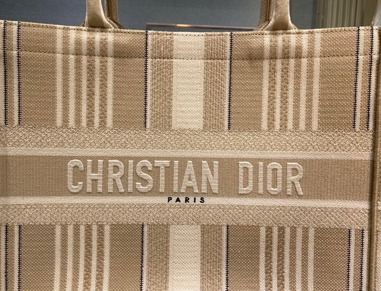 Dior Small Dior Book Tote Beige Stripes Embroidery Replica