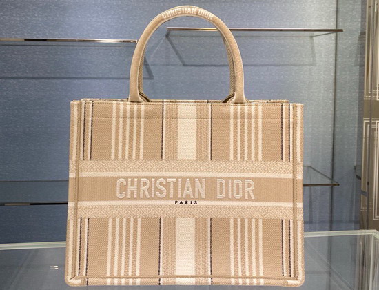 Dior Small Dior Book Tote Beige Stripes Embroidery Replica