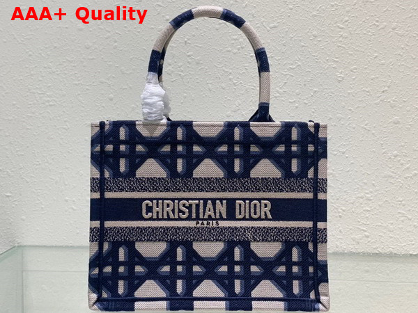 Dior Small Dior Book Tote Beige and Blue Macrocannage Embroidery Replica