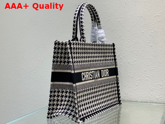 Dior Small Dior Book Tote Black and White Houndstooth Embroidery Replica