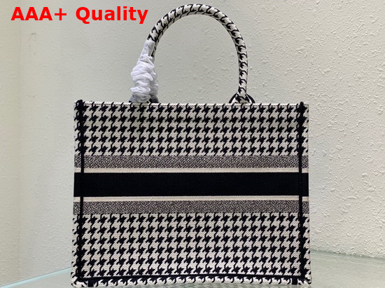 Dior Small Dior Book Tote Black and White Houndstooth Embroidery Replica