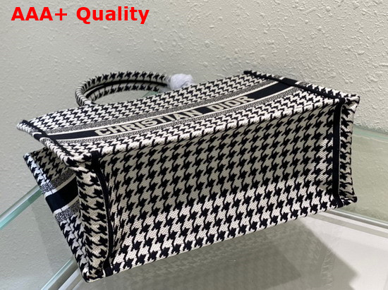 Dior Small Dior Book Tote Black and White Houndstooth Embroidery Replica