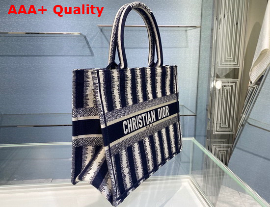 Dior Small Dior Book Tote Blue D Stripes Embroidery Replica