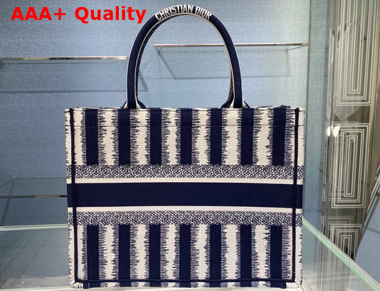 Dior Small Dior Book Tote Blue D Stripes Embroidery Replica