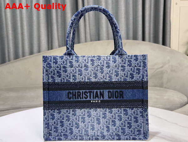 Dior Small Dior Book Tote Blue Denim Dior Oblique Jacquard Replica