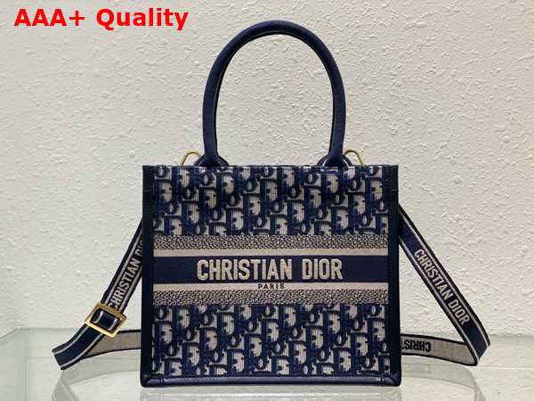 Dior Small Dior Book Tote Blue Dior Oblique Embroidery and Calfskin Replica