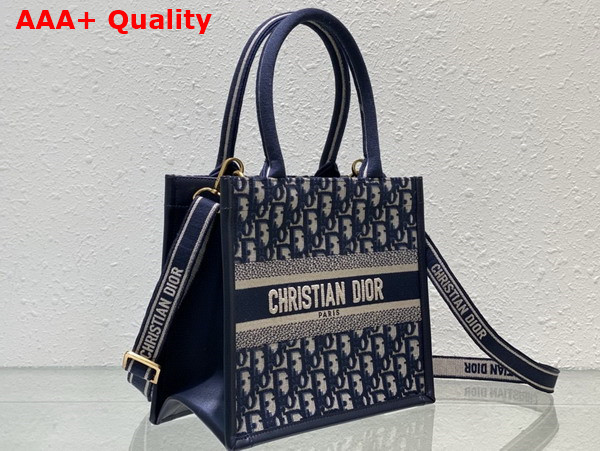 Dior Small Dior Book Tote Blue Dior Oblique Embroidery and Calfskin Replica