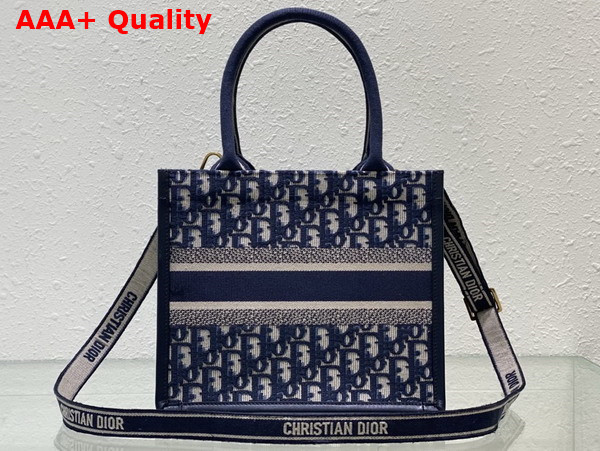 Dior Small Dior Book Tote Blue Dior Oblique Embroidery and Calfskin Replica