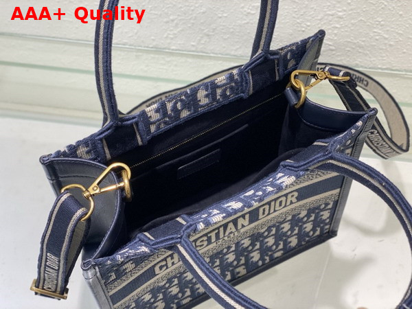 Dior Small Dior Book Tote Blue Dior Oblique Embroidery and Calfskin Replica