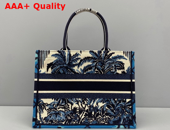 Dior Small Dior Book Tote Blue Dior Palms Embroidery Replica