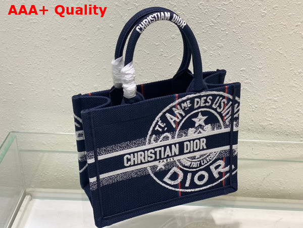 Dior Small Dior Book Tote Blue Dior Union Embroidery Replica