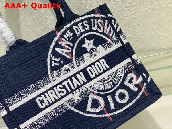 Dior Small Dior Book Tote Blue Dior Union Embroidery Replica