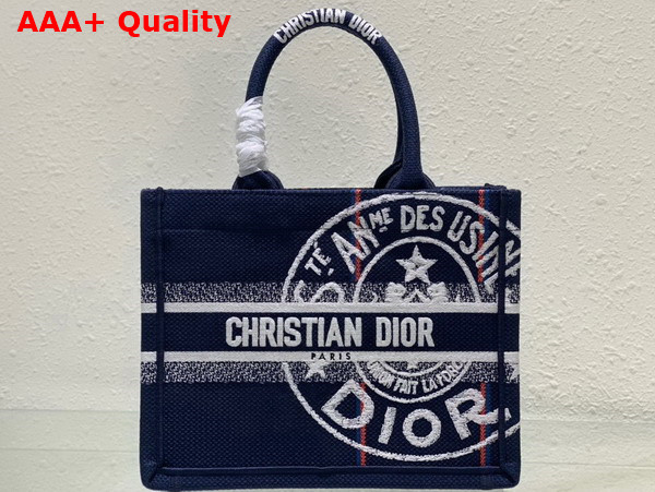 Dior Small Dior Book Tote Blue Dior Union Embroidery Replica