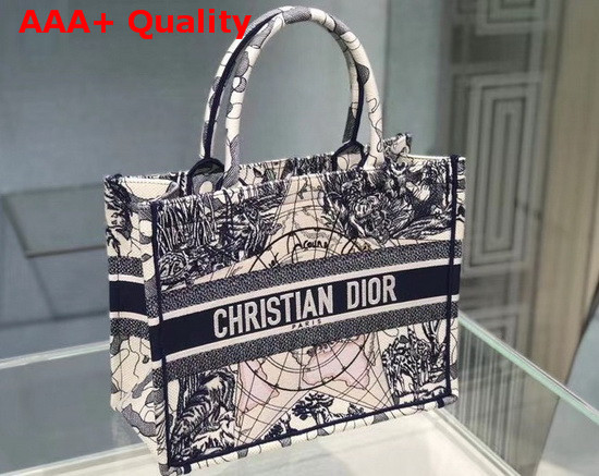 Dior Small Dior Book Tote Blue Multicolor Dior Around the World Embroidery Replica