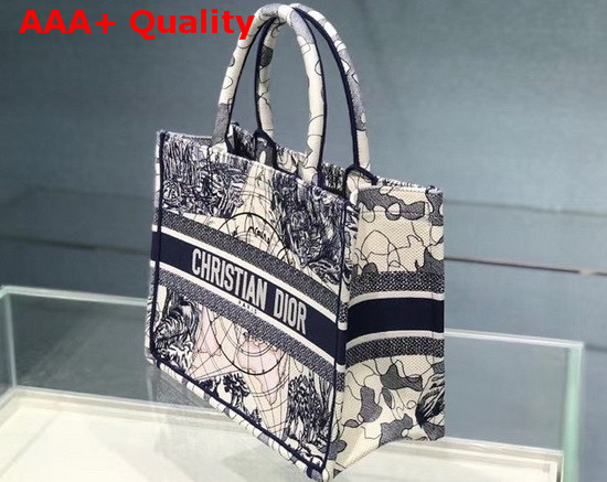 Dior Small Dior Book Tote Blue Multicolor Dior Around the World Embroidery Replica