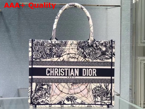 Dior Small Dior Book Tote Blue Multicolor Dior Around the World Embroidery Replica