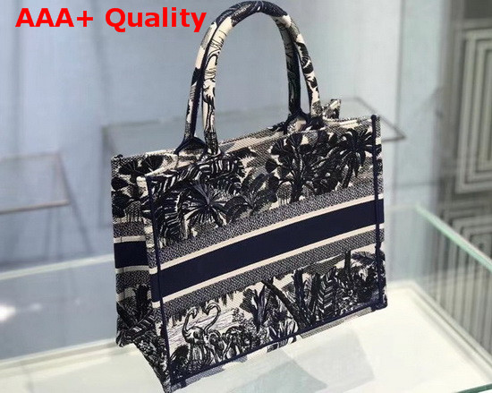 Dior Small Dior Book Tote Blue Palm Tree Toile de Jouy Embroidery Replica