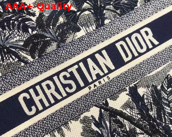 Dior Small Dior Book Tote Blue Palm Tree Toile de Jouy Embroidery Replica