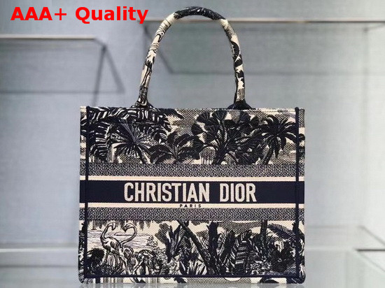 Dior Small Dior Book Tote Blue Palm Tree Toile de Jouy Embroidery Replica