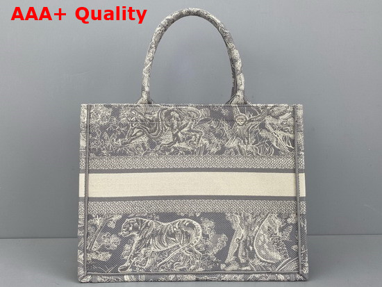 Dior Small Dior Book Tote Gray Toile de Jouy Embroidery Replica