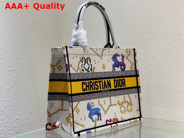 Dior Small Dior Book Tote Latte Multicolor Dior Pixel Zodiac Embroidery Replica