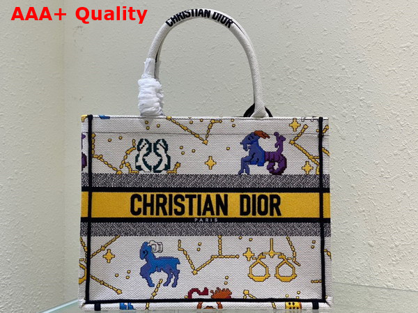 Dior Small Dior Book Tote Latte Multicolor Dior Pixel Zodiac Embroidery Replica