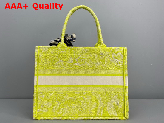 Dior Small Dior Book Tote Lime Toile de Jouy Reverse Embroidery Replica