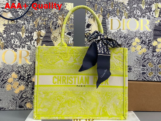 Dior Small Dior Book Tote Lime Toile de Jouy Reverse Embroidery Replica