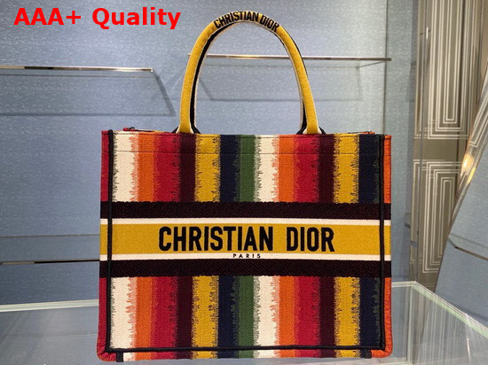 Dior Small Dior Book Tote Multicolor D Stripes Embroidery Replica