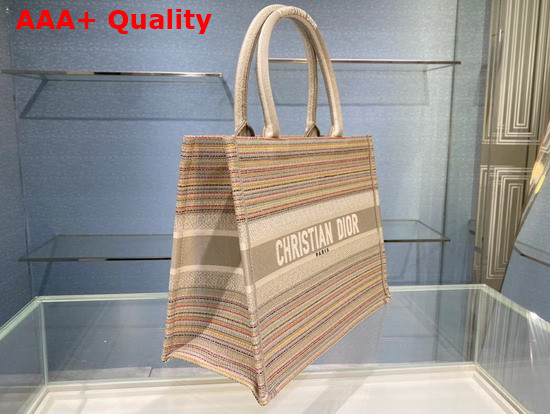 Dior Small Dior Book Tote Multicolor Stripes Embroidery Replica