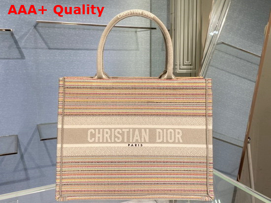 Dior Small Dior Book Tote Multicolor Stripes Embroidery Replica