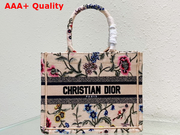 Dior Small Dior Book Tote Natural Multicolor Raffia Embroidered with Dior Petites Fleurs Replica