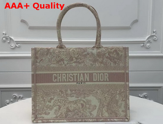 Dior Small Dior Book Tote Pink Dior Animals Embroidered Canvas Bag Replica