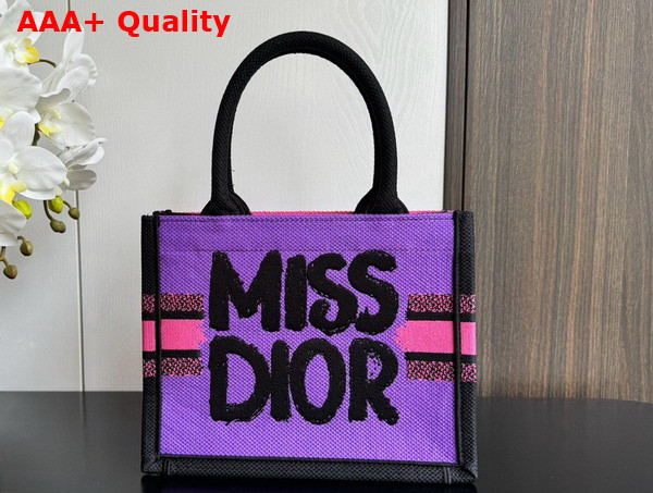 Dior Small Dior Book Tote Two Tone Fuchsia and Purple Miss Dior Graffiti Embroidery Replica