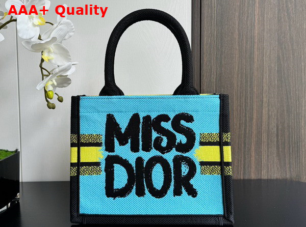 Dior Small Dior Book Tote Two Tone Green and Blue Miss Dior Graffiti Embroidery Replica