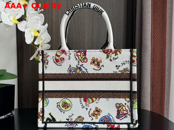 Dior Small Dior Book Tote White Multicolor Dragon Zodiac Embroidery Replica