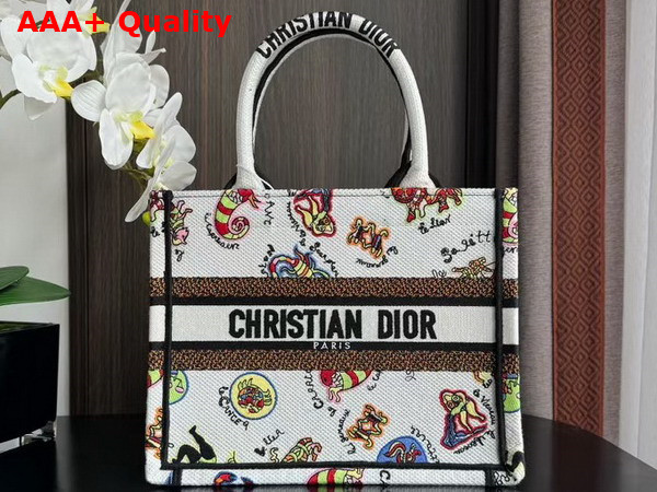 Dior Small Dior Book Tote White Multicolor Dragon Zodiac Embroidery Replica