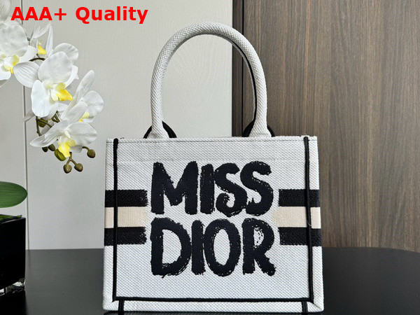 Dior Small Dior Book Tote White and Blue Miss Dior Graffiti Embroidery Replica