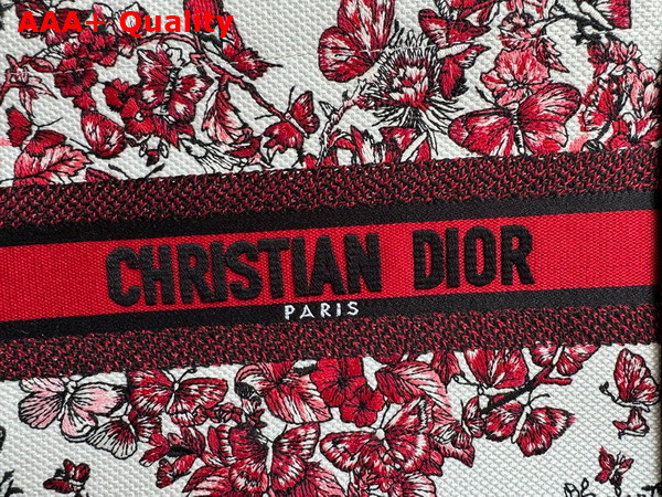 Dior Small Dior Book Tote White and Red Le Coeur Des Papillons Embroidery Replica