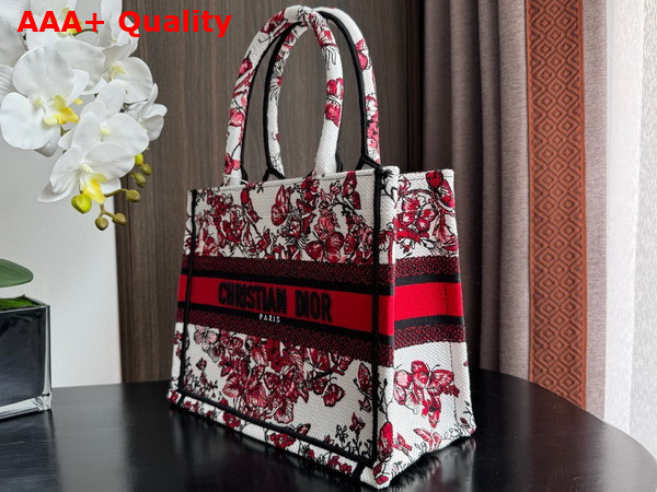 Dior Small Dior Book Tote White and Red Le Coeur Des Papillons Embroidery Replica