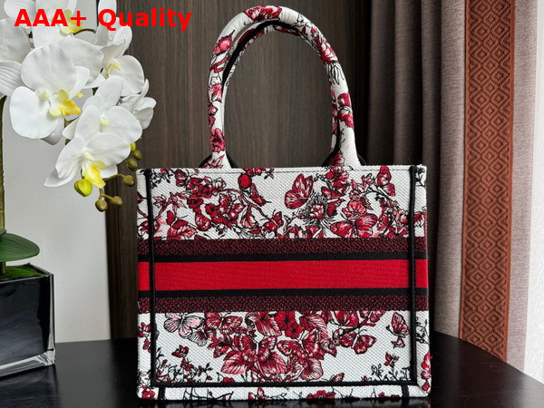 Dior Small Dior Book Tote White and Red Le Coeur Des Papillons Embroidery Replica