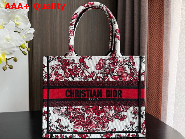 Dior Small Dior Book Tote White and Red Le Coeur Des Papillons Embroidery Replica