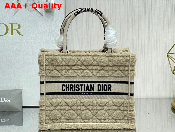 Dior Small Dior Book Tote in Beige Cannage Shearling Replica