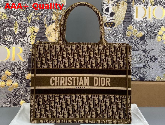 Dior Small Dior Book Tote in Brown Dior Oblique Embroidered Velvet Replica