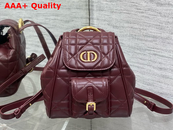 Dior Small Dior Caro Backpack in Burgundy Macrocannage Lambskin Replica