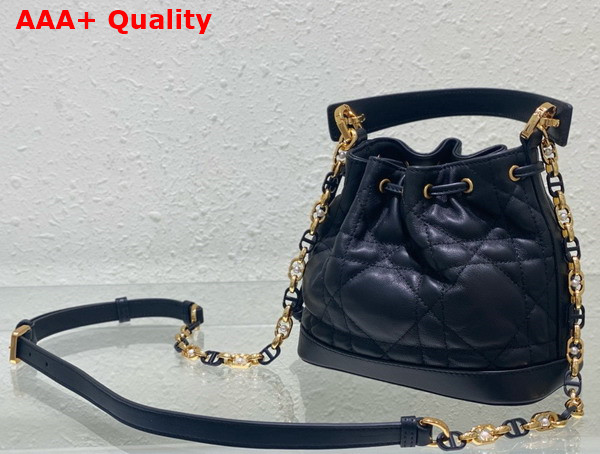 Dior Small Dior Jolie Bucket Bag Black Macrocannage Calfskin Replica